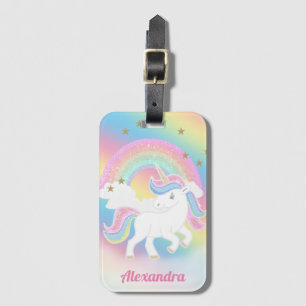 Glitzer-Regenbogen und Einhorn mit personalisierte Gepäckanhänger