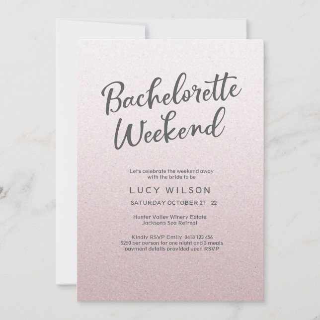 Glitzer rosa Bachelorette Wochenenden-Einladung Einladung (Vorderseite)