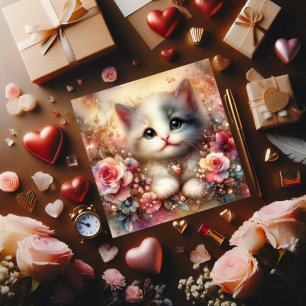 Glitzer Rosa Bläserfarben Katze Valentine Feiertagskarte