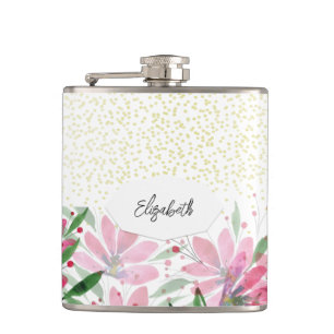 Glitzer Rosa Blume Wasserfarbe blühen Flachmann