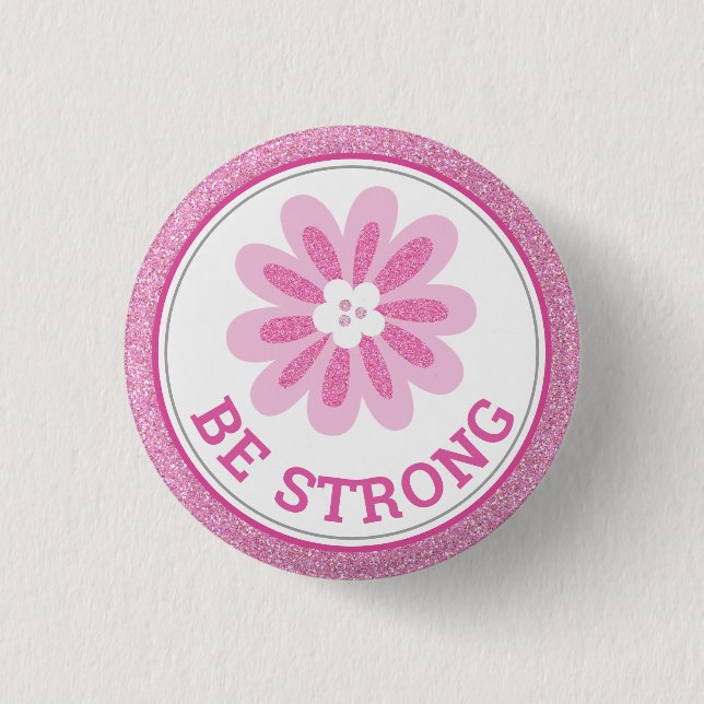 Glitzer Rosa Blumen Brustkrebs-Bewusstseins-Design Button (Vorderseite)