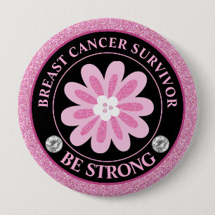 Glitzer Rosa Blumen Brustkrebs-Bewusstseins-Design Button