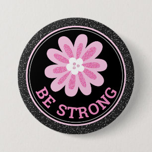 Glitzer Rosa Blumen Brustkrebs-Bewusstseins-Design Button