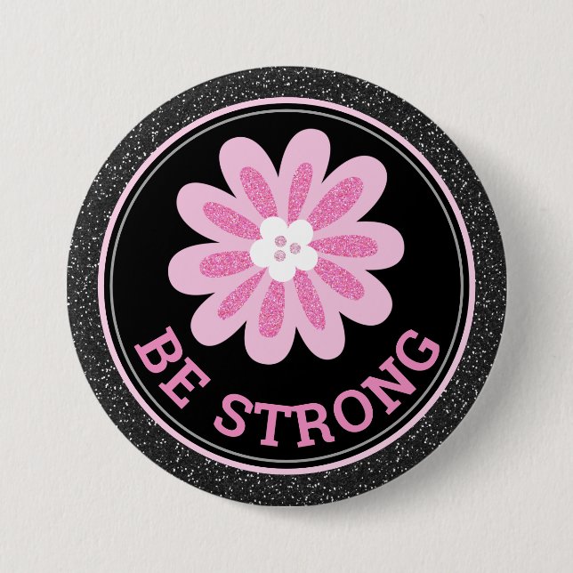 Glitzer Rosa Blumen Brustkrebs-Bewusstseins-Design Button (Vorderseite)