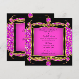 Glitzer Rosa Gold Schwarz Geburtstagsfeier Einladung