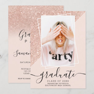 Glitzer Rosa Graduierte Foto Block Abschluss Einladung