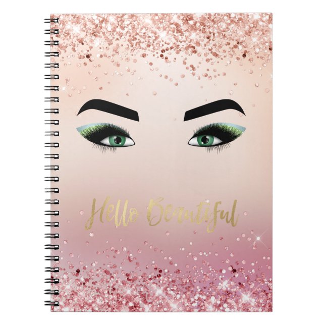 Glitzer Rosa grüne Augen Augen Augen Lashes Notizblock (Vorderseite)