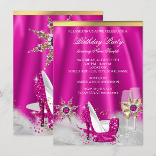 Glitzer Rosa High Heels Gold Champagner Party Einladung