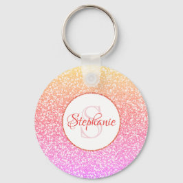 Glitzer Rosa Koralle Rose Gold Round Monogram Schlüsselanhänger