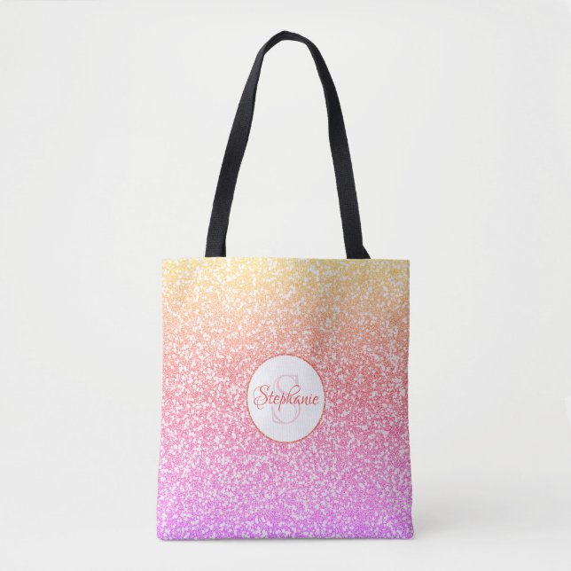 Glitzer Rosa Koralle Rose Gold Round Monogram Tasche (Vorderseite)
