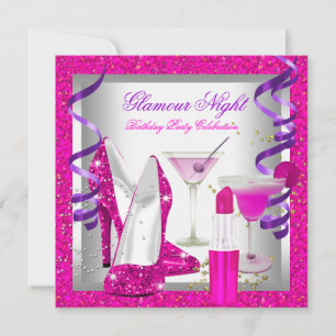 Glitzer Rosa Lila Glamour Nacht Martini Party Einladung