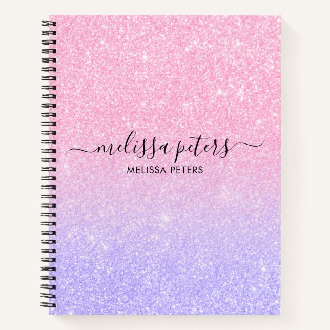 Glitzer Rosa Lila Hübscher Glam Name Notizbuch (Vorderseite)