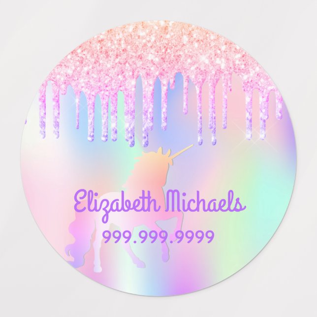 Glitzer Rosa magische Einhorn-Regenbogenschule Etiketten (Design 1)