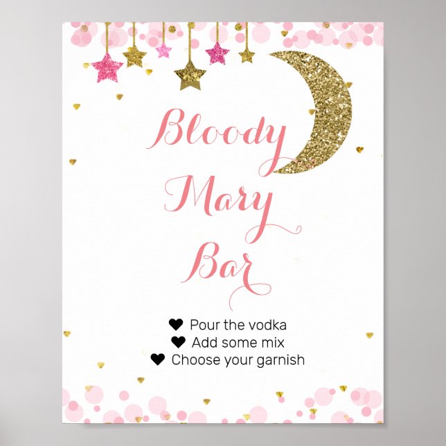 Glitzer Rosa Mond Wasserfarbe Bloody Mary Bar Sign Poster (Vorne)