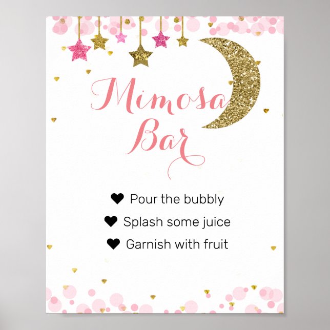 Glitzer Rosa Mond Wasserfarbe Mimosa Bar Zeichen Poster (Vorne)