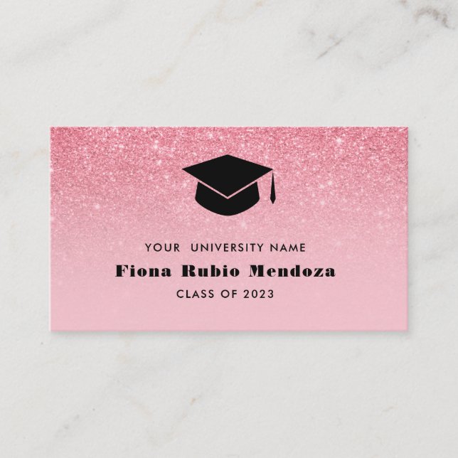 Glitzer Rosa Ombre Chic Graduation cap Name Einfüg Visitenkarte (Vorderseite)