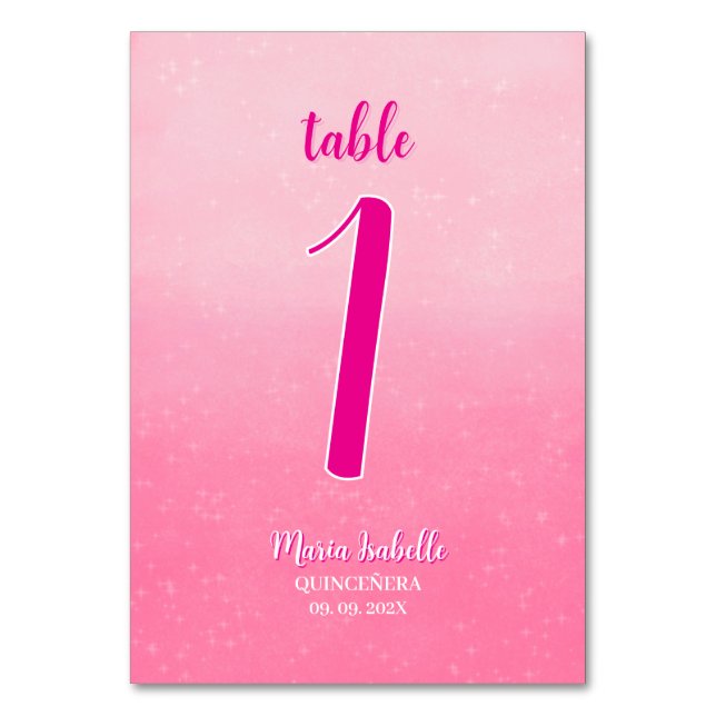 Glitzer Rosa Quinceñera-Tischnummer Tischnummer (Vorderseite)