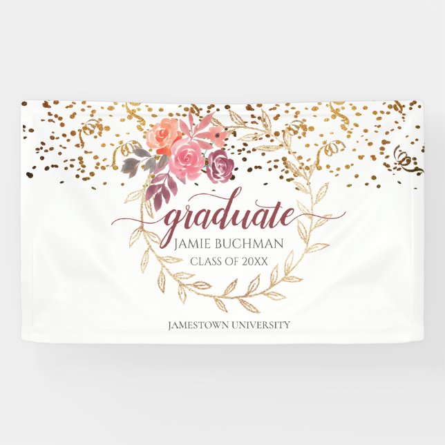Glitzer Rosa Rosa Marsala Abschluss Banner (Horizontal)