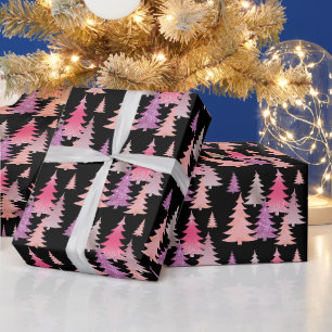 Glitzer Rosa Schwarz Weihnachtsbaum Muster Geschenkpapier