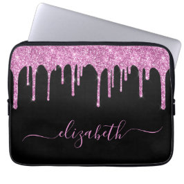 Glitzer Rosa Tropfen Personalisiert Schwarz Laptopschutzhülle