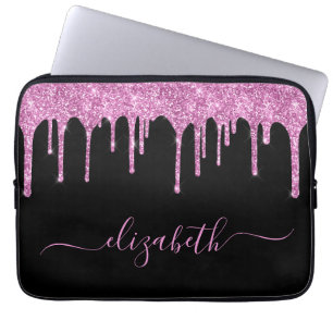 Glitzer Rosa Tropfen Personalisiert Schwarz Laptopschutzhülle