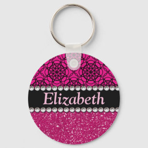 Glitzer-rosa und schwarze Muster-Kristall Schlüsselanhänger