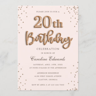 Glitzer Rose Foil Balloons 20. Geburtstag Elegant Einladung
