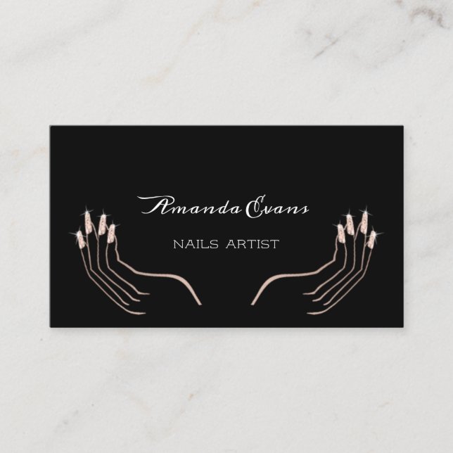 Glitzer Rose Funkelnd Nails Artist Termin Karte (Vorderseite)