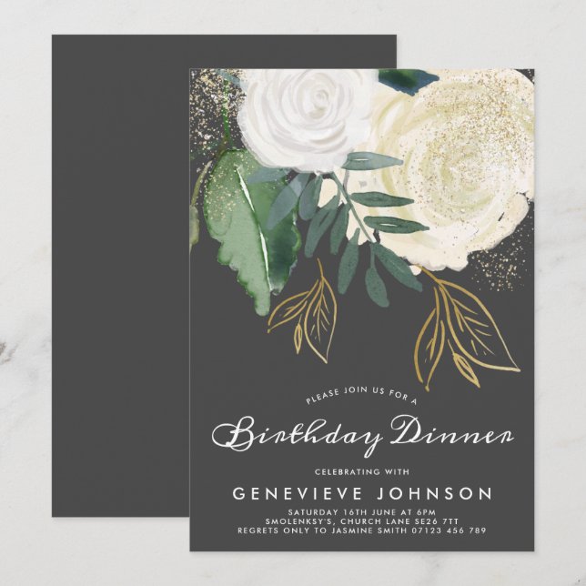 Glitzer Rose Geburtstag Abendessen Einladung (Vorne/Hinten)