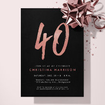 Glitzer Rose Gold 40. Geburtstag Party Einladung
