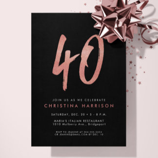 Glitzer Rose Gold 40. Geburtstag Party Einladung