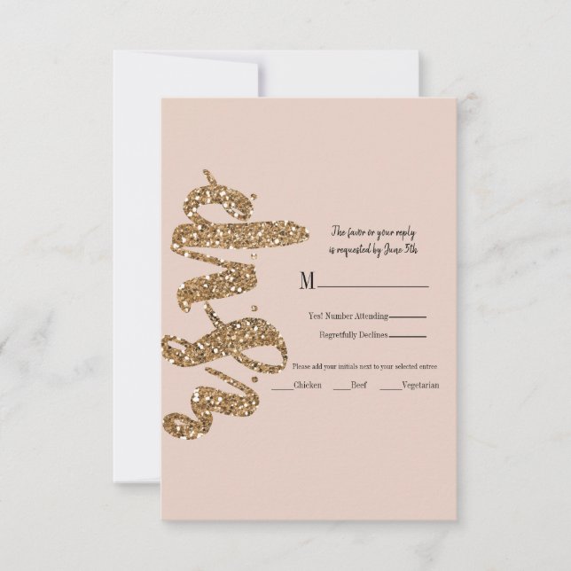 Glitzer Rose Gold Blush Glam Wedding RSVP Antwort (Vorderseite)