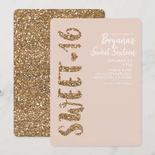 Glitzer Rose Gold Blush Sweet 16 16 Party Einladung