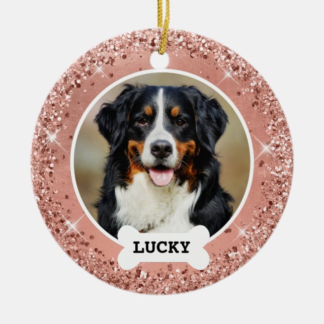 Glitzer Rose Gold Brushed Metal Rose Gold Foto Keramik Ornament (Vorne)