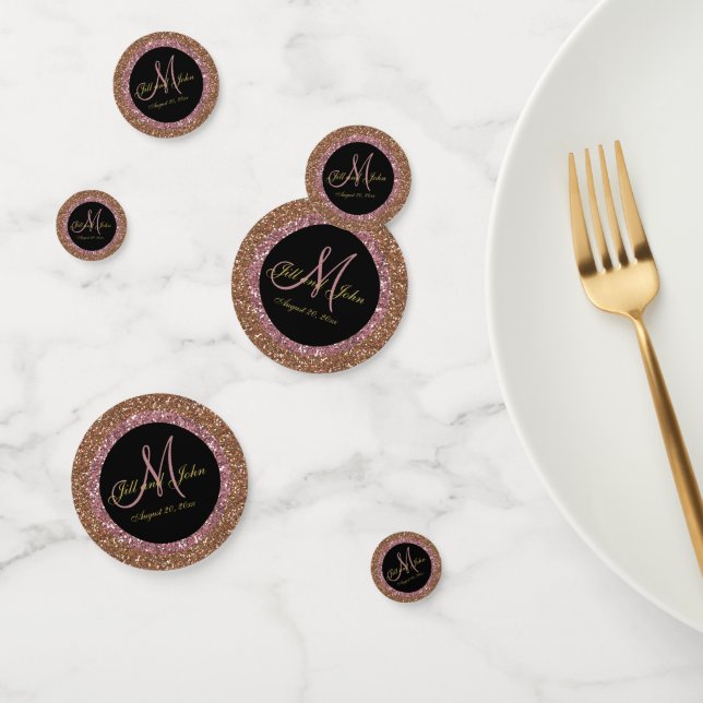 Glitzer Rose Gold Champagner Hochzeitsmongramm Konfetti (Gruppe)
