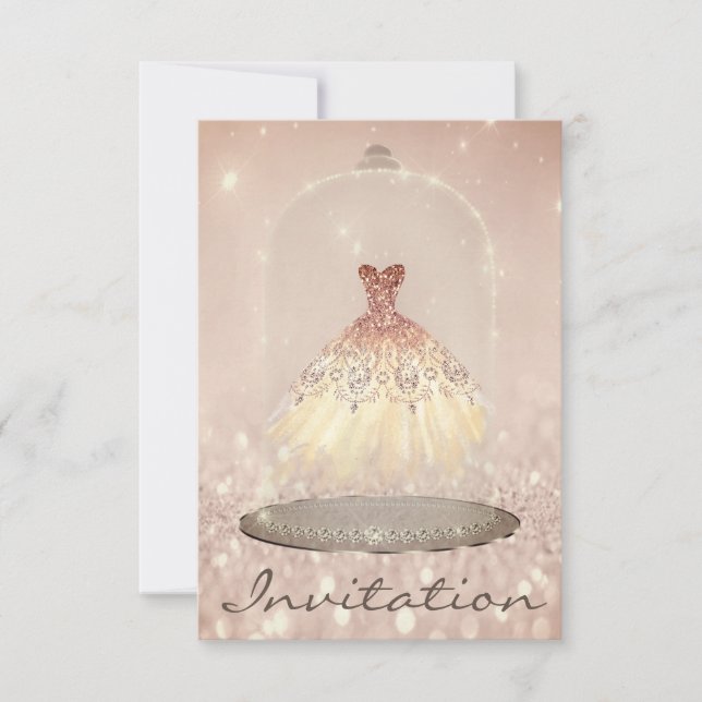 Glitzer Rose Gold Diamantkleid Sweet 16. Einladung (Vorderseite)