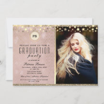 Glitzer Rose Gold Foto Abschluss Einladung