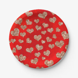 Glitzer Rose Gold Hearts Confetti Red Vivid Copper Pappteller