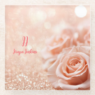 Glitzer Rose Gold Hintergrund und Rose Gold Rose Glasuntersetzer
