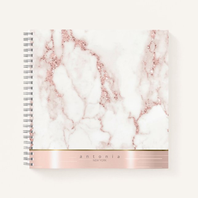 Glitzer-Rose Gold ID802 aus gebürstetem Metallband Notizbuch (Vorderseite)