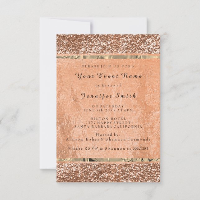 Glitzer Rose Gold Kupfer Metallic Blush Bridal VIP Einladung (Vorderseite)