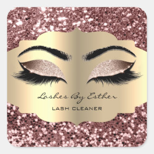 Glitzer Rose Gold Lashes Cleaner Square Makeup Quadratischer Aufkleber