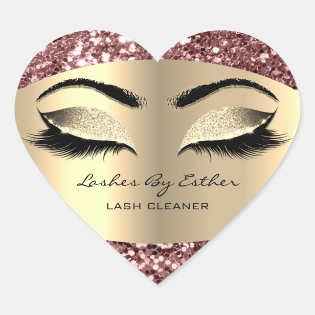 Glitzer Rose Gold Lashes durch saubereres Herzklop Herz-Aufkleber (Vorderseite)