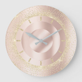 Glitzer Rose Gold Metal Blush Beauty Lux Champaion Große Wanduhr