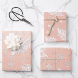 Glitzer Rose Gold mit Wintermuster Geschenkpapier Set