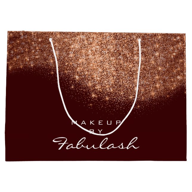 Glitzer Rose Gold Name Burgundy Bridal Kupfer Große Geschenktüte (Rückseite)