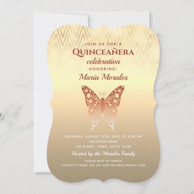 Glitzer Rose Gold Quinceanera Einladung (Vorderseite)