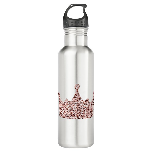 Glitzer Rose Goldkrone Clipart Königin ClipartCrow Edelstahlflasche (Vorderseite)