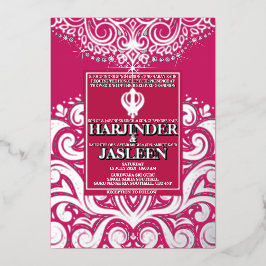 Glitzer Rose Pink Silver Sikh Anand Karaj Wedding Folieneinladung