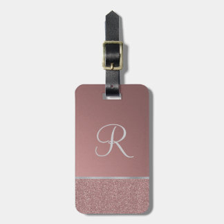 Glitzer-Rosen-Rosa mit silbernem Monogramm Gepäckanhänger